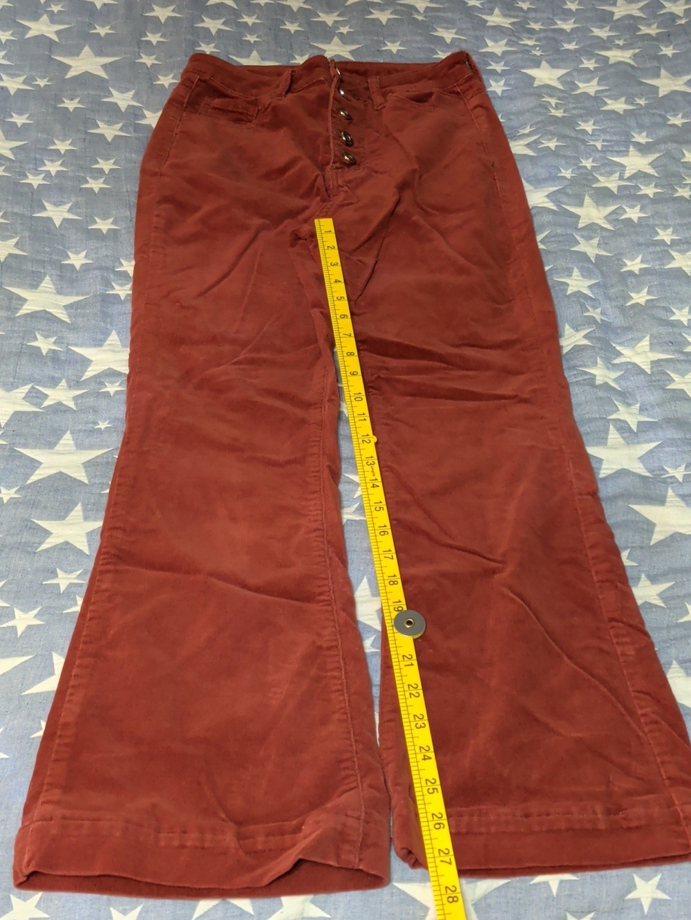 Women’s High-Rise Button-Fly Corduroy Flares in Rust Size 6